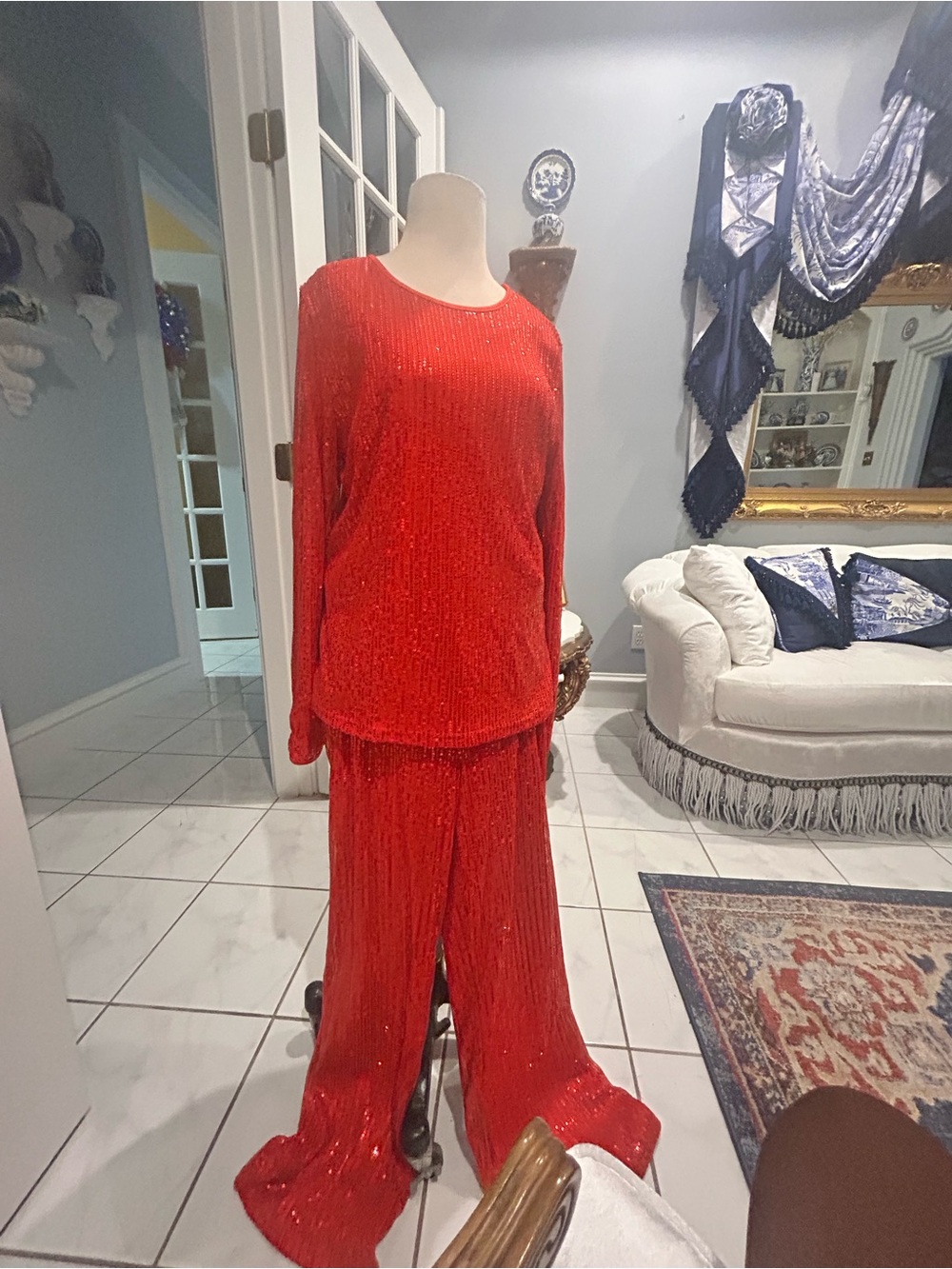 Red Sequin pant suit two piece